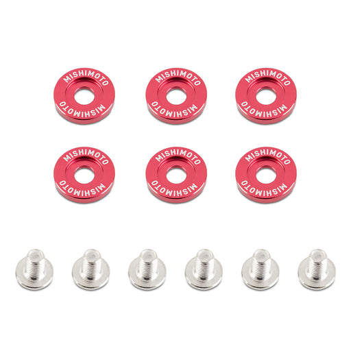 Mishimoto MMFW-SM-6RD Mishimoto M6 X 1.0 Fender Washer and Bolt Kit, 16.7mm OD, 6 pcs, Red - Truck Part Superstore
