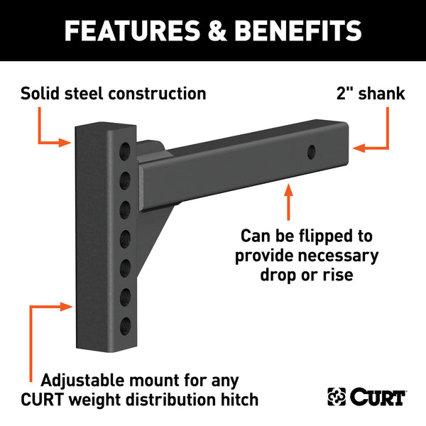 CURT 17103 Weight Distribution Shank (2in. Shank; 2in. Drop; 6in. Rise) - Truck Part Superstore