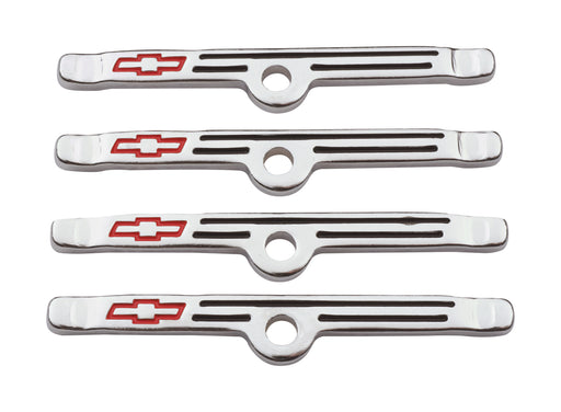 Proform 141-903 Engine Valve Cover Holdown Clamps; Chrome with Red Bowtie Logo; SB Chevy; 4 Pcs - Truck Part Superstore