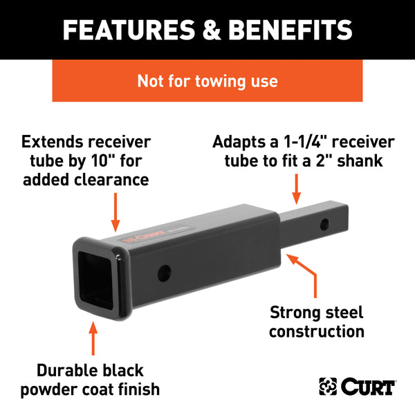 CURT 45790 Receiver Tube Adapter (1-1/4in. to 2in. Shank; Not for Towing Use; 6-1/4in. Leng - Truck Part Superstore