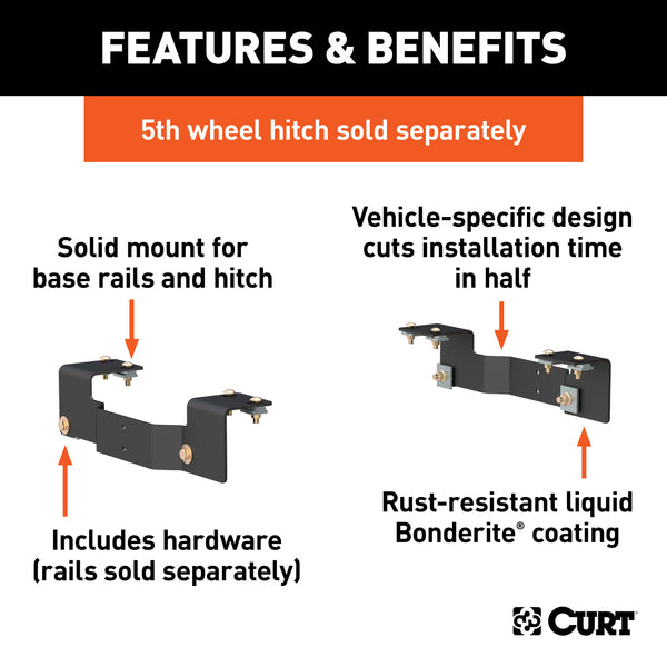 CURT 16465 Custom 5th Wheel Brackets; Select Toyota Tundra; Standard Cab; 8ft. Bed - Truck Part Superstore
