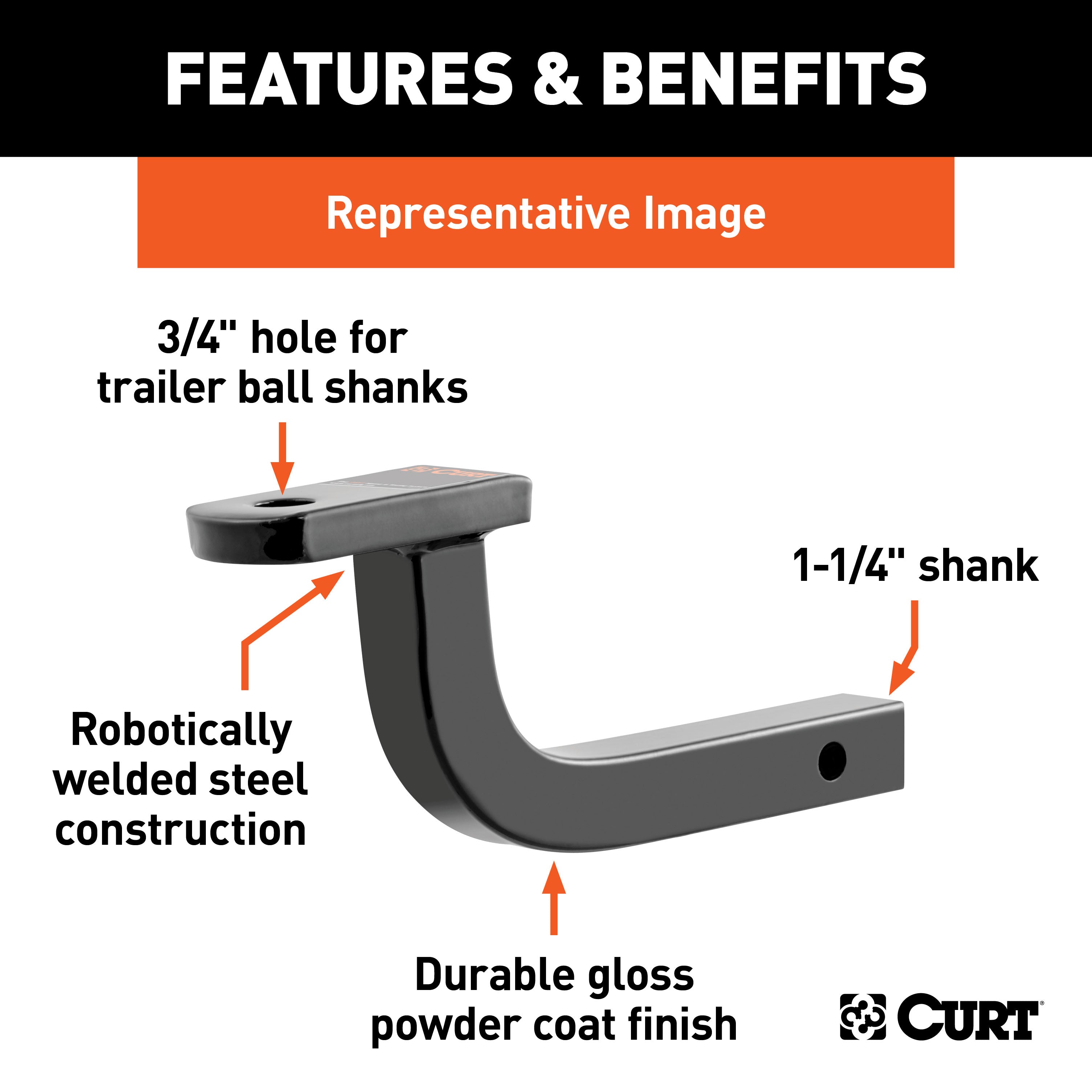 CURT 45520 Class 2 Ball Mount (1-1/4in. Shank; 3;500 lbs.; 3-1/8in. Rise; 9-3/4in. Long) - Truck Part Superstore