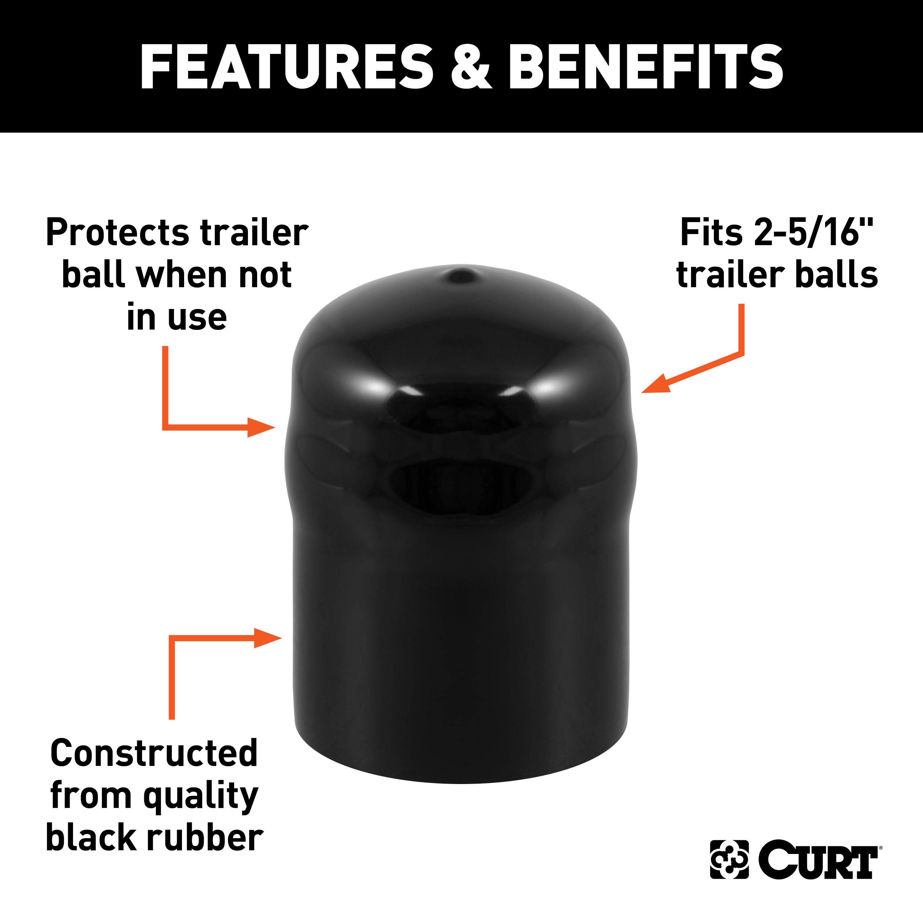 CURT 21810 CURT 21810 Black Rubber Trailer Hitch Ball Cover; 2-5/16-Inch Diameter - Truck Part Superstore