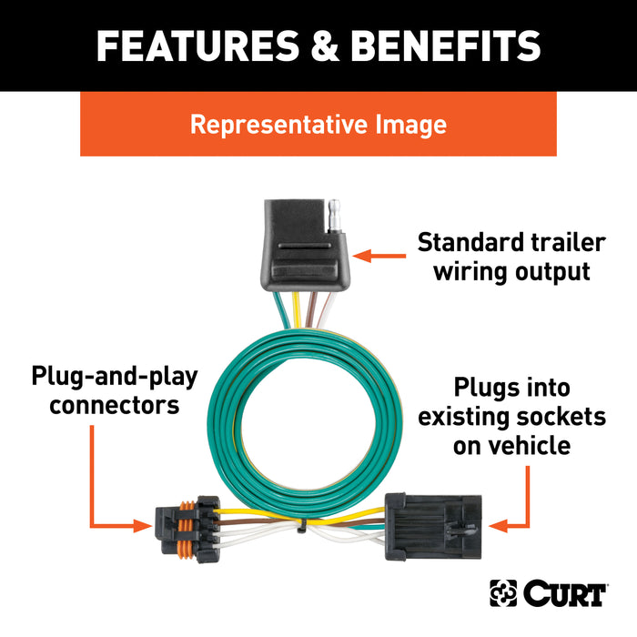 CURT 55311 Custom Wiring; 4-Way Flat Output; Select Chevrolet; GMC C/K; Blazer; Suburban - Truck Part Superstore