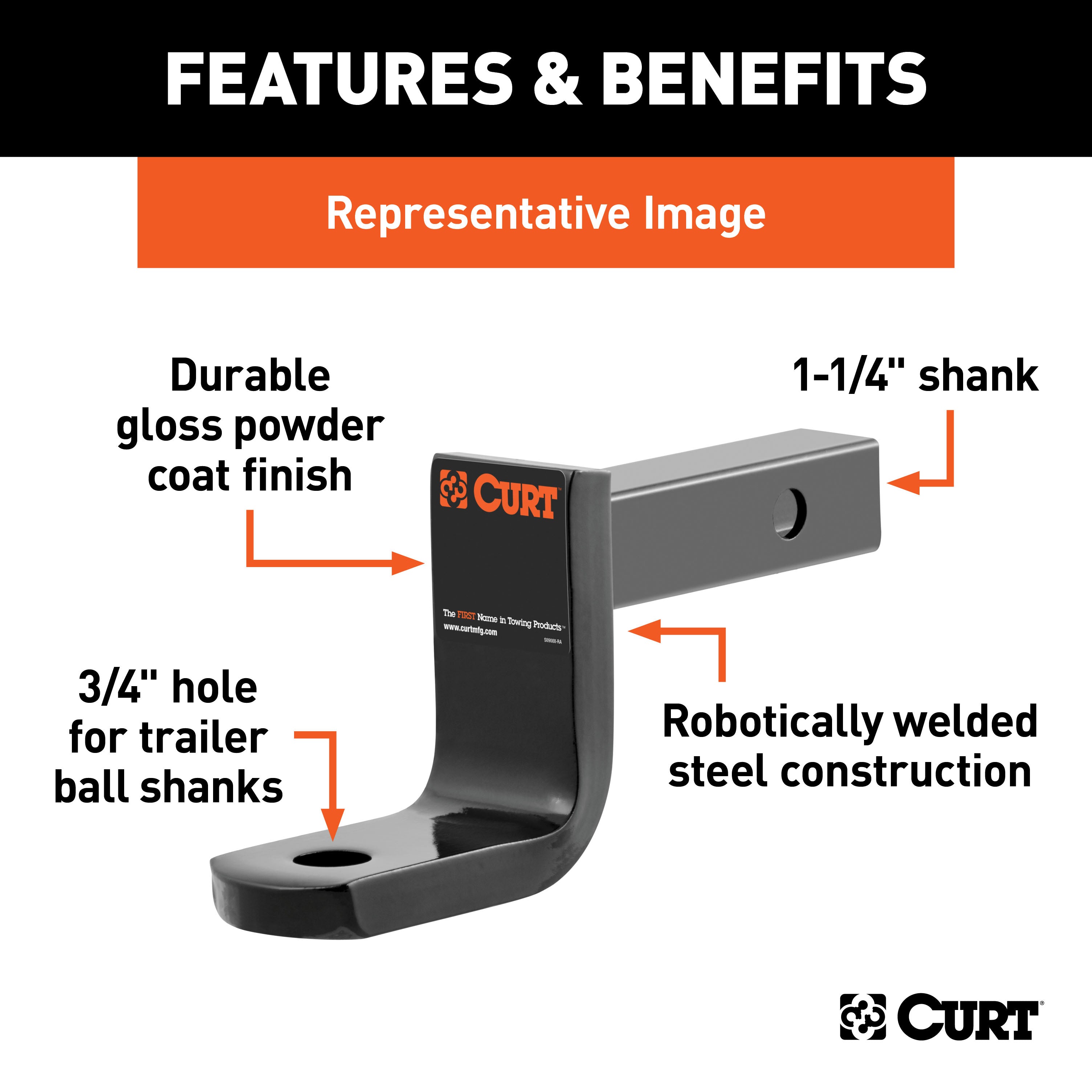 CURT 45026 Class 1 Ball Mount (1-1/4in. Shank; 2;000 lbs.; 3-1/4in. Drop; 9-3/8in. Long) - Truck Part Superstore