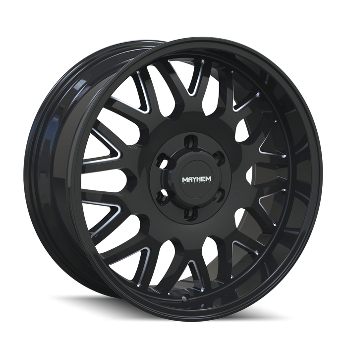 MAYHEM 8110-2181BM TRIPWIRE (8110) GLOSS BLACK/MILLED SPOKES 20X10 8-165.1 -19mm 130.8mm - Truck Part Superstore