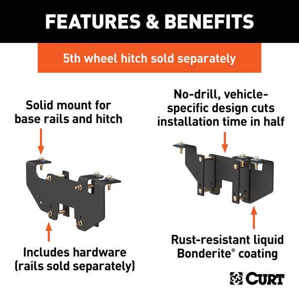 CURT 16419 Custom 5th Wheel Brackets; Select Dodge Ram 1500 (Except Extended Crew Cab) - Truck Part Superstore