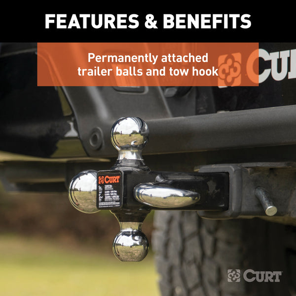 CURT 45675 Multi-Ball Mount with Hook (2in. Solid Shank; 1-7/8in.; 2in./2-5/16in. Chrome Ba - Truck Part Superstore