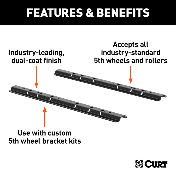 CURT 16100 Universal 5th Wheel Base Rails; 25K (Gloss Black) - Truck Part Superstore