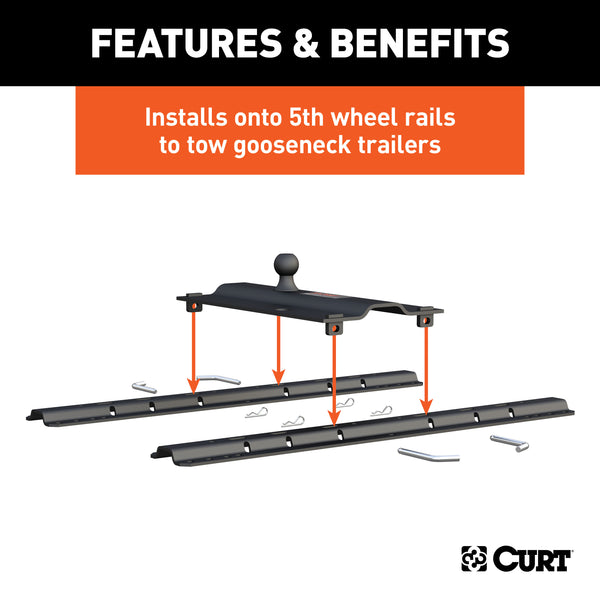 CURT 16055 Bent Plate 5th Wheel Rail Gooseneck Hitch with 2-5/16in. Ball; 25K (3in. Offset) - Truck Part Superstore
