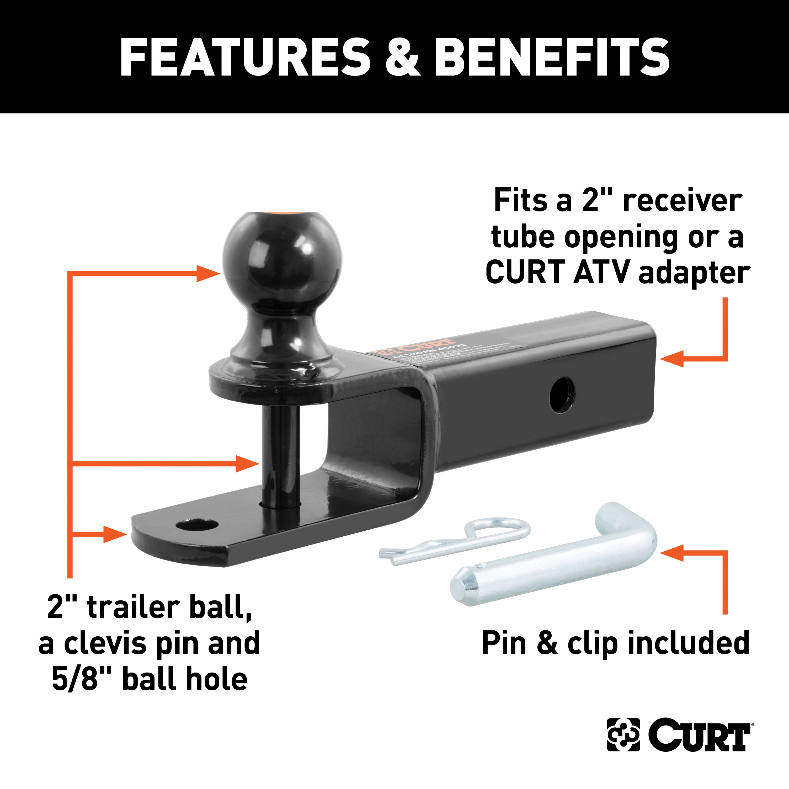 CURT 45009 3-in-1 ATV Ball Mount with 2in. Shank and 2in. Trailer Ball - Truck Part Superstore