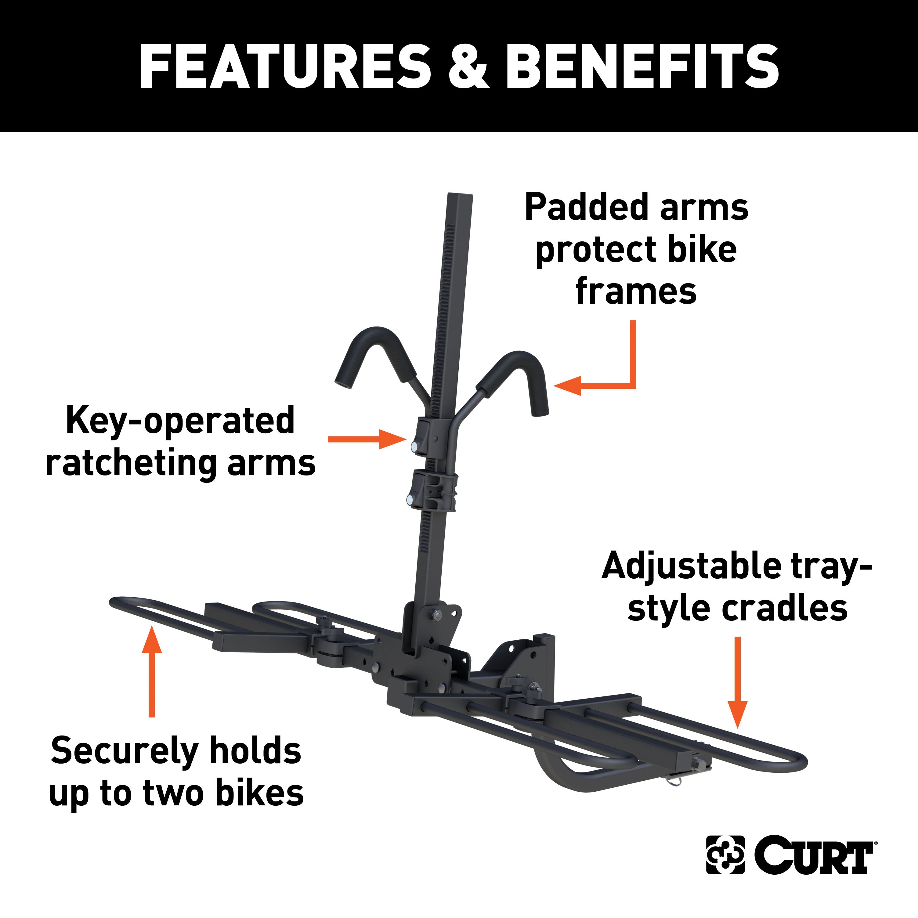 CURT 18085 Tray-Style Hitch-Mounted Bike Rack (2 Bikes; 1-1/4in. or 2in. Shank) - Truck Part Superstore