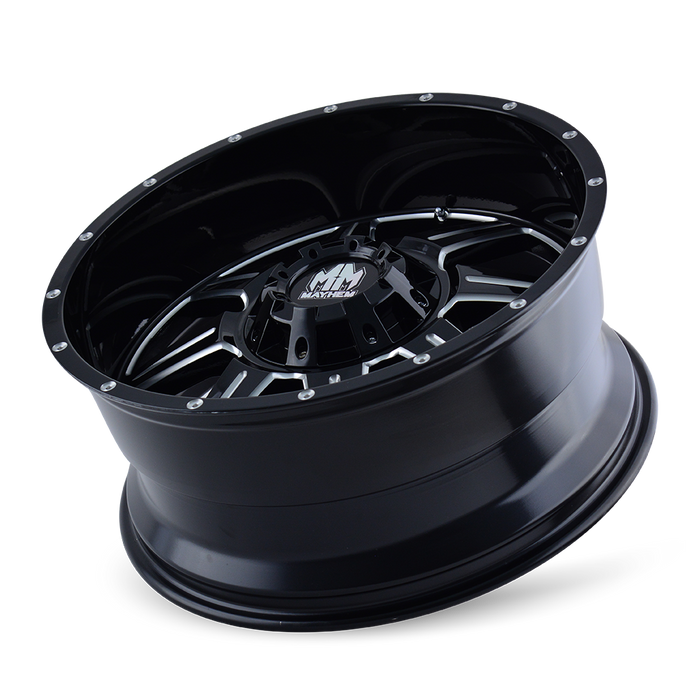 MAYHEM 8100-7956M MONSTIR (8100) GLOSS BLACK/MILLED SPOKES 17X9 5x4.5/5x5 -12MM 87MM - Truck Part Superstore