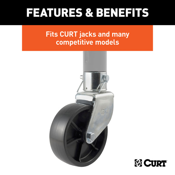 CURT 28277 6in. Jack Caster (Fits 2in. Tube; 2;000 lbs; Packaged) - Truck Part Superstore